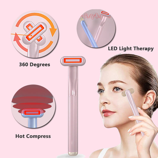 5-in-1 360° Rotary Eye & Face Massage Wand with Red LED & Warm Therapy